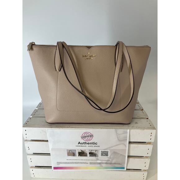 KATE SPADE NUDE, BONE COLOR PEBBLED LEATHER SHOULDER BAG - Picture 1 of 16